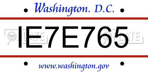 IE7E765 District Of Columbia License Plate