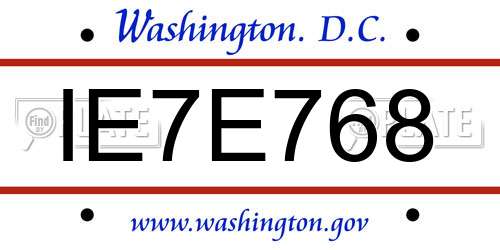 IE7E768 District Of Columbia License Plate