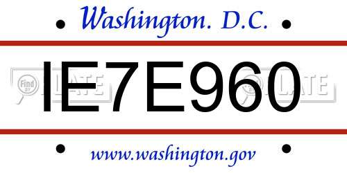 IE7E960 District Of Columbia License Plate