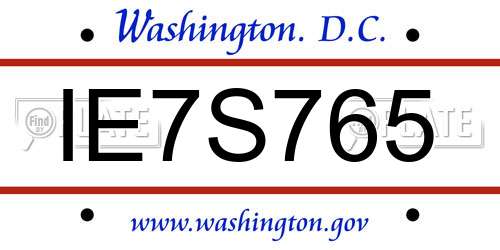 IE7S765 District Of Columbia License Plate