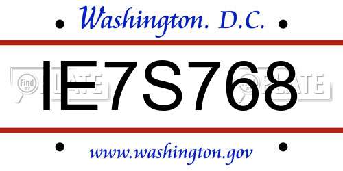 IE7S768 District Of Columbia License Plate