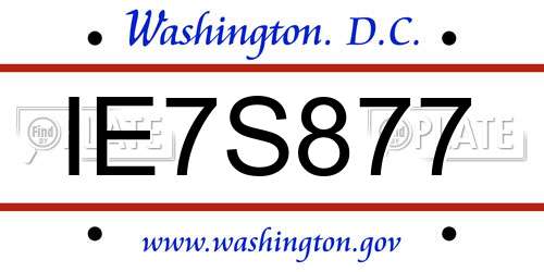 IE7S877 District Of Columbia License Plate