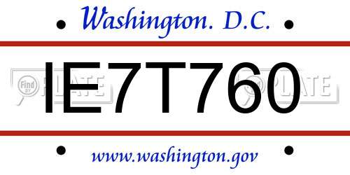 IE7T760 District Of Columbia License Plate