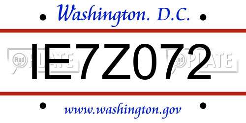 IE7Z072 District Of Columbia License Plate