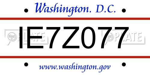 IE7Z077 District Of Columbia License Plate