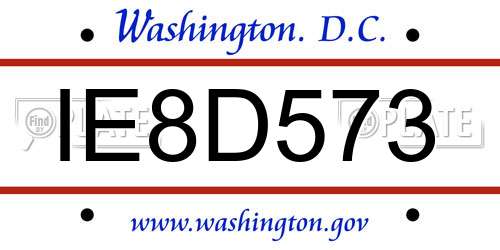 IE8D573 District Of Columbia License Plate