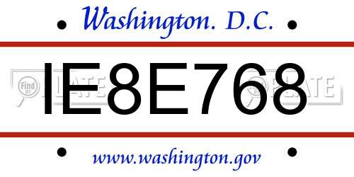 IE8E768 District Of Columbia License Plate