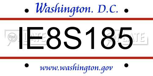 IE8S185 District Of Columbia License Plate