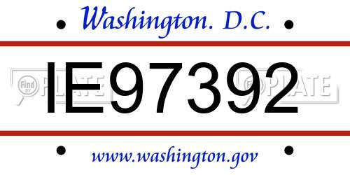 IE97392 District Of Columbia License Plate