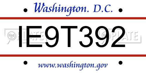 IE9T392 District Of Columbia License Plate