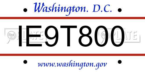 IE9T800 District Of Columbia License Plate