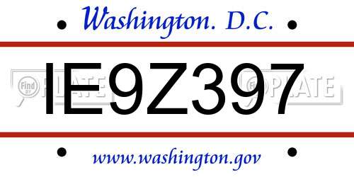 IE9Z397 District Of Columbia License Plate