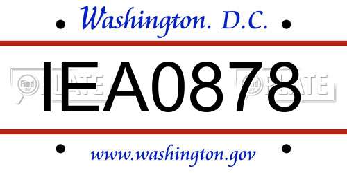 IEA0878 District Of Columbia License Plate