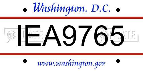 IEA9765 District Of Columbia License Plate