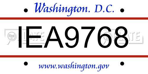 IEA9768 District Of Columbia License Plate