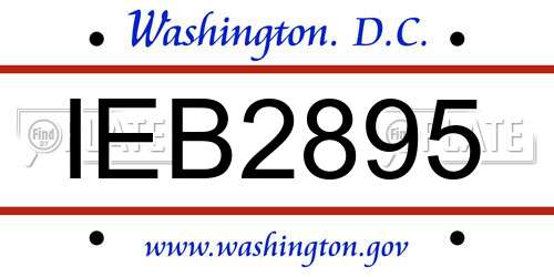 IEB2895 District Of Columbia License Plate