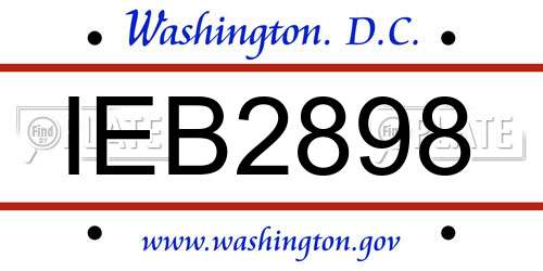 IEB2898 District Of Columbia License Plate