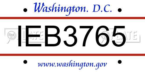 IEB3765 District Of Columbia License Plate