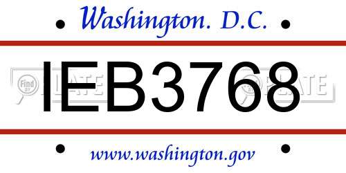 IEB3768 District Of Columbia License Plate