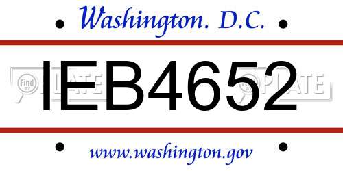 IEB4652 District Of Columbia License Plate