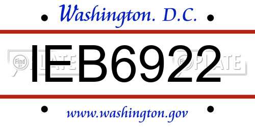 IEB6922 District Of Columbia License Plate