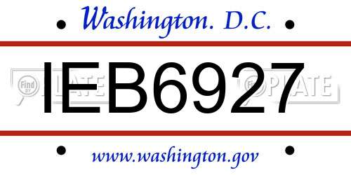 IEB6927 District Of Columbia License Plate