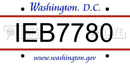 IEB7780 District Of Columbia License Plate