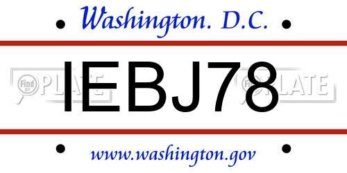 IEBJ78 District Of Columbia License Plate