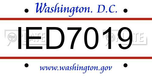 IED7019 District Of Columbia License Plate