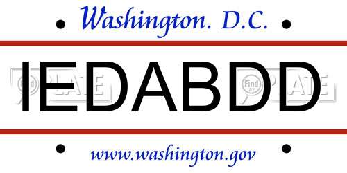 IEDABDD District Of Columbia License Plate