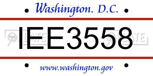 IEE3558 District Of Columbia License Plate
