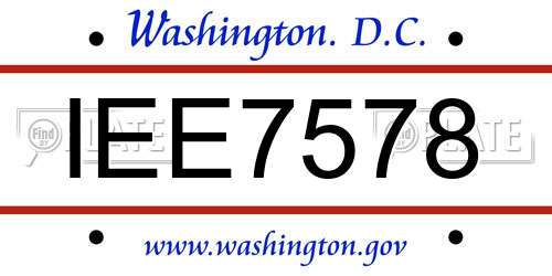 IEE7578 District Of Columbia License Plate