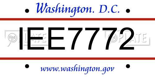 IEE7772 District Of Columbia License Plate