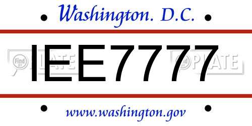 IEE7777 District Of Columbia License Plate