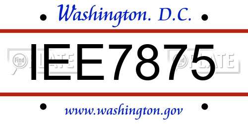 IEE7875 District Of Columbia License Plate