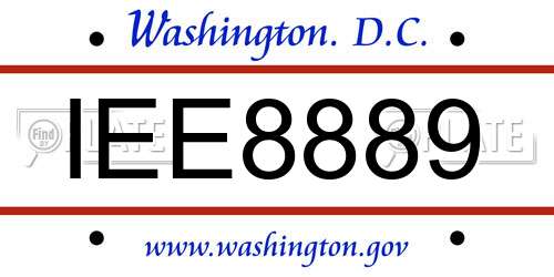 IEE8889 District Of Columbia License Plate