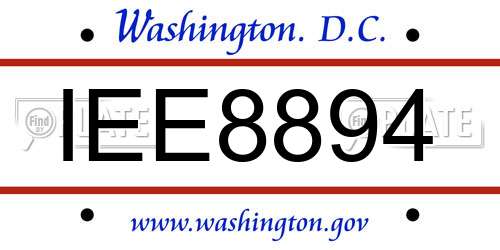 IEE8894 District Of Columbia License Plate