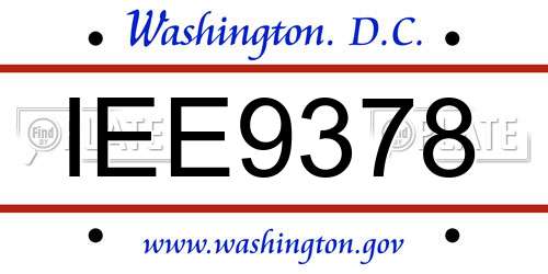 IEE9378 District Of Columbia License Plate