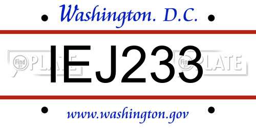 IEJ233 District Of Columbia License Plate