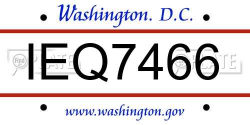 IEQ7466 District Of Columbia License Plate