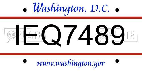 IEQ7489 District Of Columbia License Plate