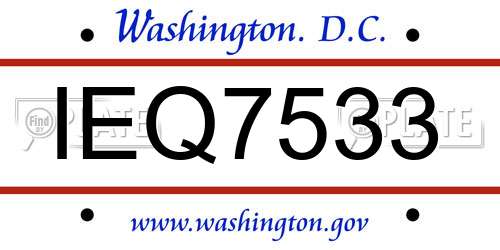 IEQ7533 District Of Columbia License Plate