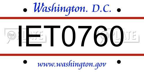 IET0760 District Of Columbia License Plate