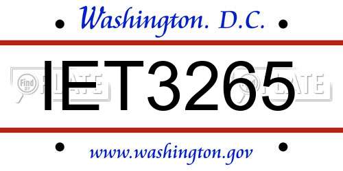 IET3265 District Of Columbia License Plate