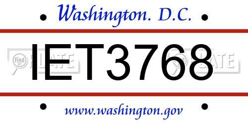 IET3768 District Of Columbia License Plate