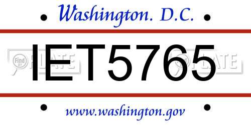 IET5765 District Of Columbia License Plate