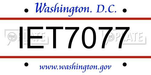 IET7077 District Of Columbia License Plate