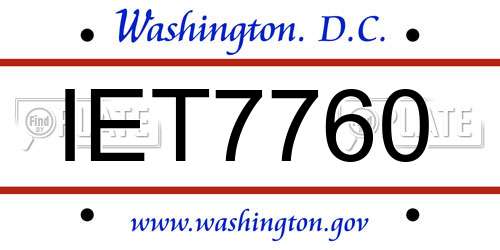 IET7760 District Of Columbia License Plate