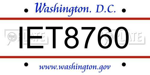 IET8760 District Of Columbia License Plate