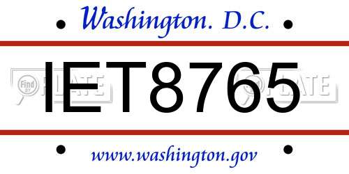 IET8765 District Of Columbia License Plate